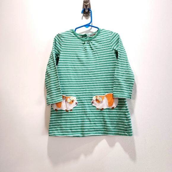 Baby Boden Green And White Striped Dress with Guinea Pig Pockets Size 2-3y - Picture 1 of 4